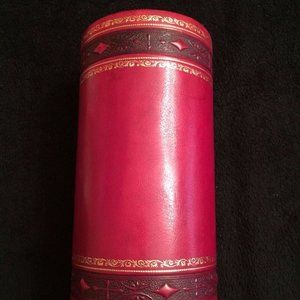 Luxury Bontruper Red Scrolled Genuine Leather 24K Gold Gilded Wine Caddy Holder